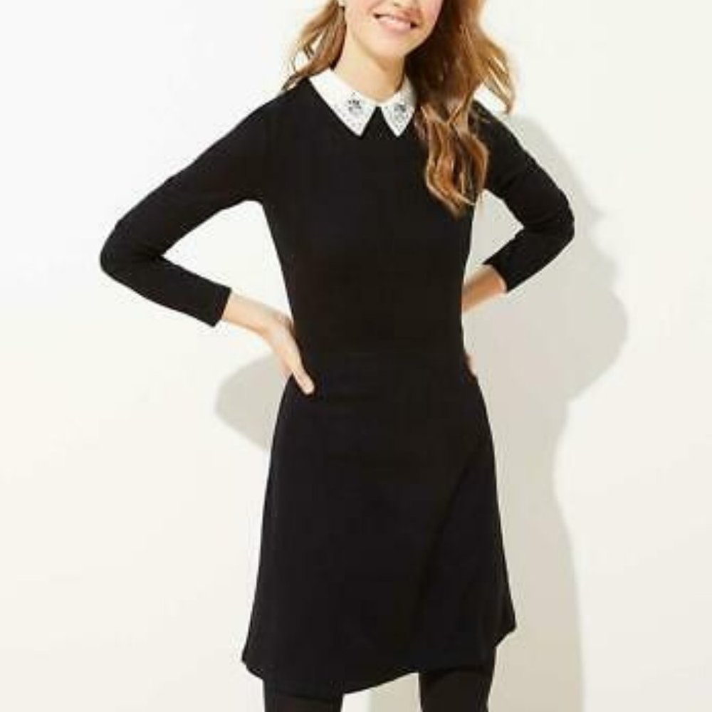 NWT LOFT Jeweled Collar Ponte Flare Dress